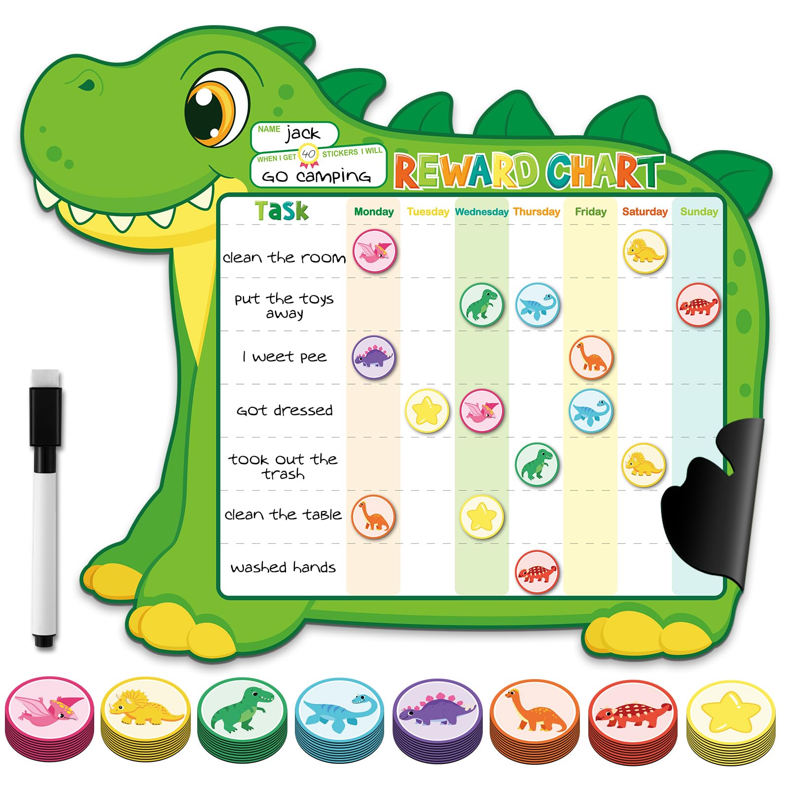 amazon-com-pickmesh-dinosaur-reward-chart-for-kids-magnetic-behavior-chart-toddler-chore-chart-responsibility-chart-board-with-72-magnetic-stickers-1-dry-erase-marker-routine-potty-training-chart-for-boys-girls