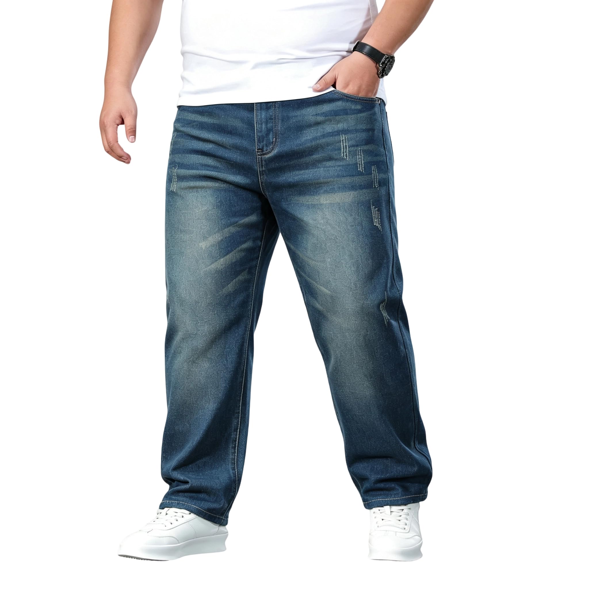 Pantalones Vaqueros para Hombre, Suelto Pantalones Vaqueros Denim Jeans Talla Grande Cintura Elástica NZK002