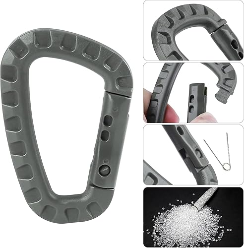 Vista 2 de Llavero de mosquetón táctico, paquete de 121516 mosquetones de polímero duro, anillos D, peso ligero, clip de engranaje, ganchos de utilidad