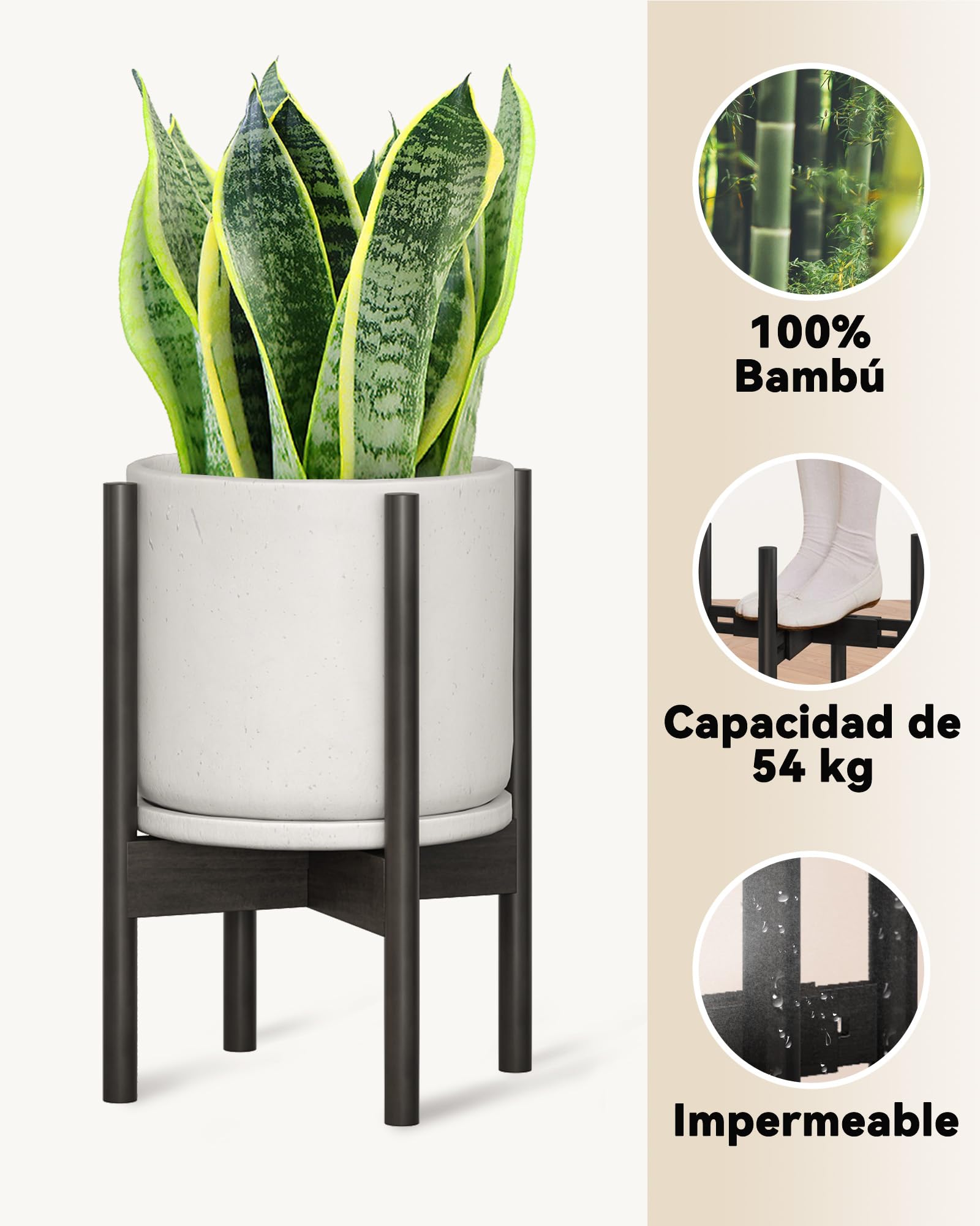 Bamworld Soporte para Plantas y Macetas de Interior de Ancho y Alto Ajustables, Pedestal para Plantas, Plant Stand, Soporte para Plantas Interior, Soporte Macetas Interior, Negro Bajo
