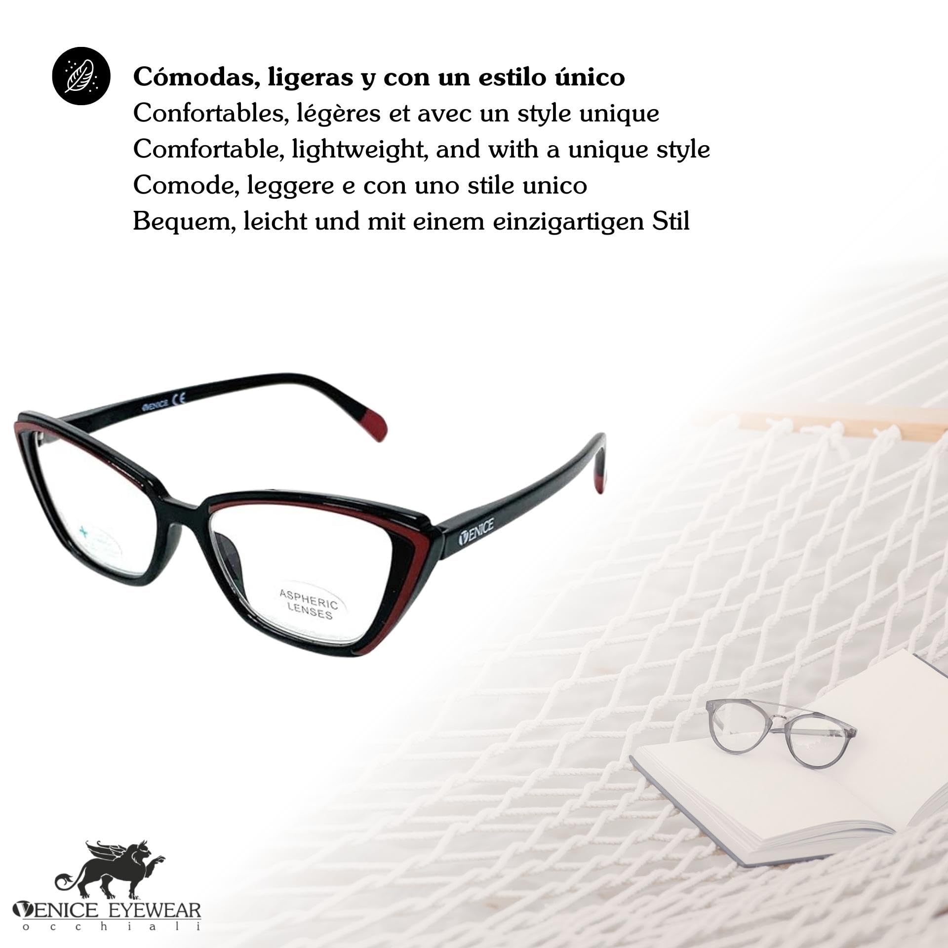 Lunettes de Lecture pour femmes Lunettes de Vue Presbyte +1.0 à +3.5 moderne Vintage style MADISON (+3.50, Noir - Rouge)