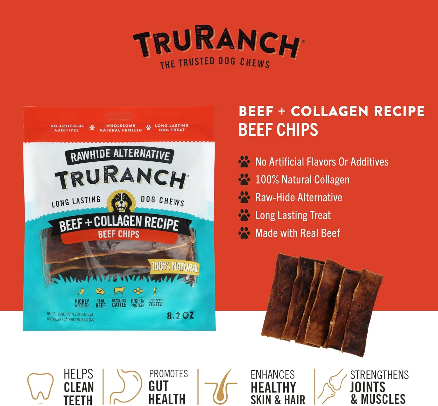 TRURANCH Collagen Chips - Collagen Dog Treats - Long Lasting Healthy Joint Support - Rawhide Alternative Chips - Skin & Coat Health - Made with Real Beef, Value Pack, 15 Bags, 7.5 lbs