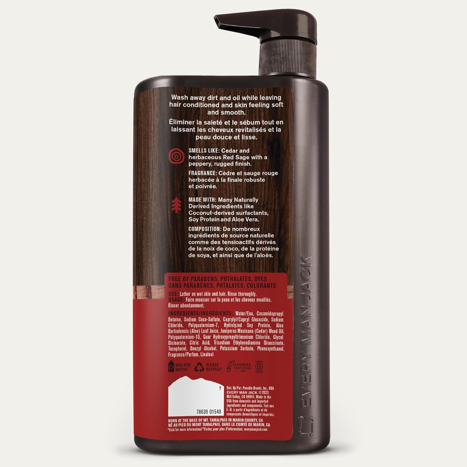 Every Man Jack Cedar + Red Sage Hydrating Mens 3-in-1 All Over Wash for All Skin and Hair Types - Body Wash, Shampoo and Conditioner with Naturally Derived Ingredients - 28.8oz (2 Pack) - Image 9