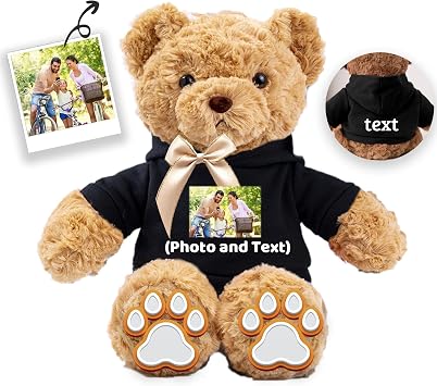 Personalized Teddy Bear for Her Him Bear Plush with Custom Text+Photo, Personalized Gifts Teddy Bear with Bow as for Valentines Day Christmas Day Birthday 11-in-Text+Photo