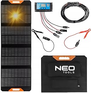 NEO TOOLS Panneau Solaire Pliable 140W 18V avec Modules Solaires -Kit, Régulateur de Charge Solaire Inclus - 2 Ports USB et Un Type C - IP64 Étanche - Léger - pour Batteries 12V - Parfait pour Camper