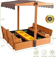 Vista 6 de GUTINNEEN Caja de arena de madera para patio trasero con cubierta, caja de arena al aire libre para niños con 3 contenedores de juguetes