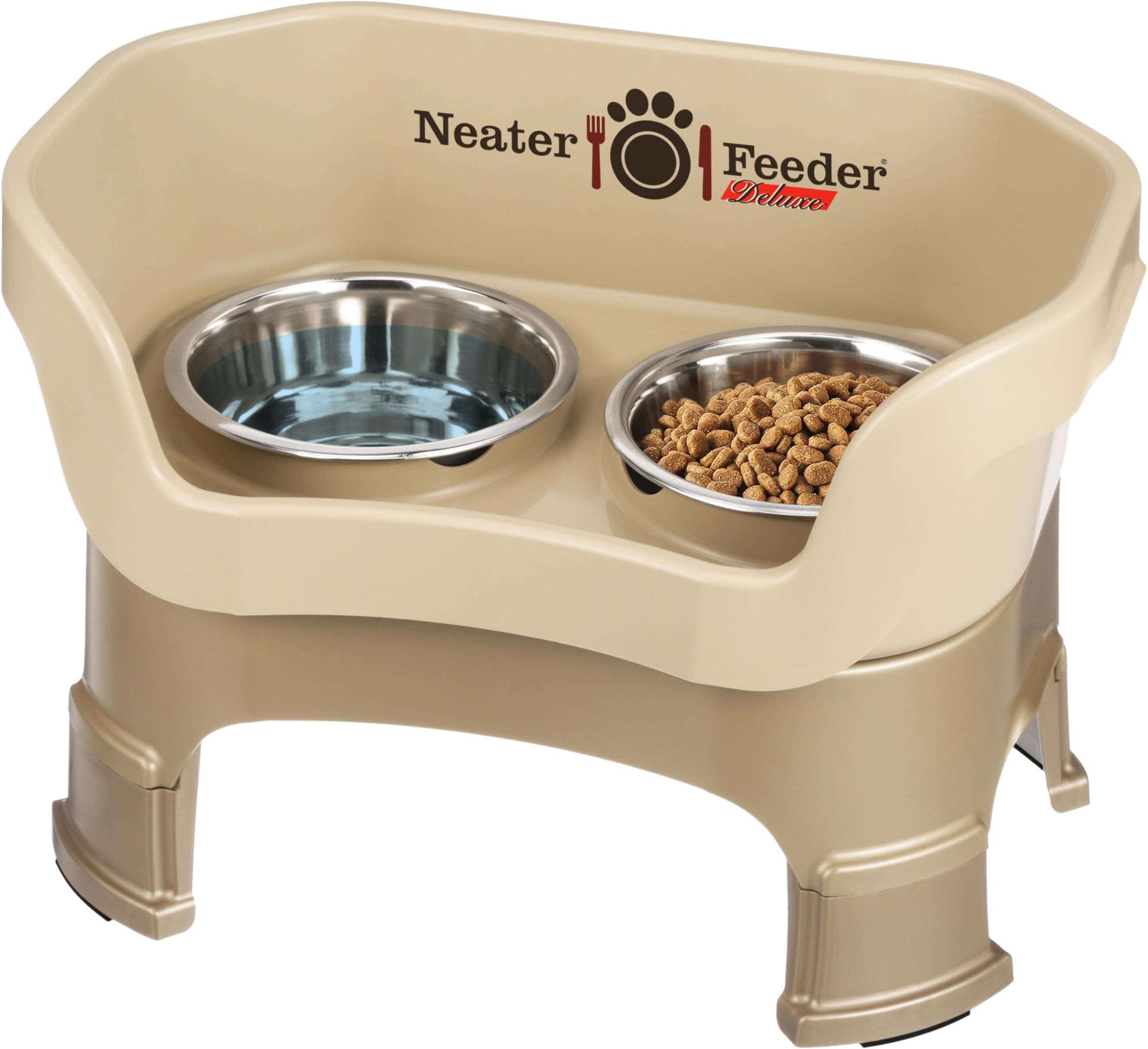 Neater Pet Brands Feeder Deluxe Medium Mess Proof Feeder for Medium Dogs, 3-1/2 Cup Food & 5 Cup Water Stainless Steel Bowls, Adjustable Height, Elevated, No Spill, Non-Tip, Non-Slip. Made in USA