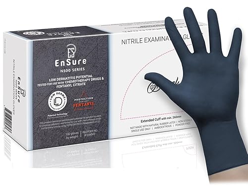 SAF-CARE EnSure Low Derma Gray Black Powder Free Nitrile Exam Gloves, Extended Cuff