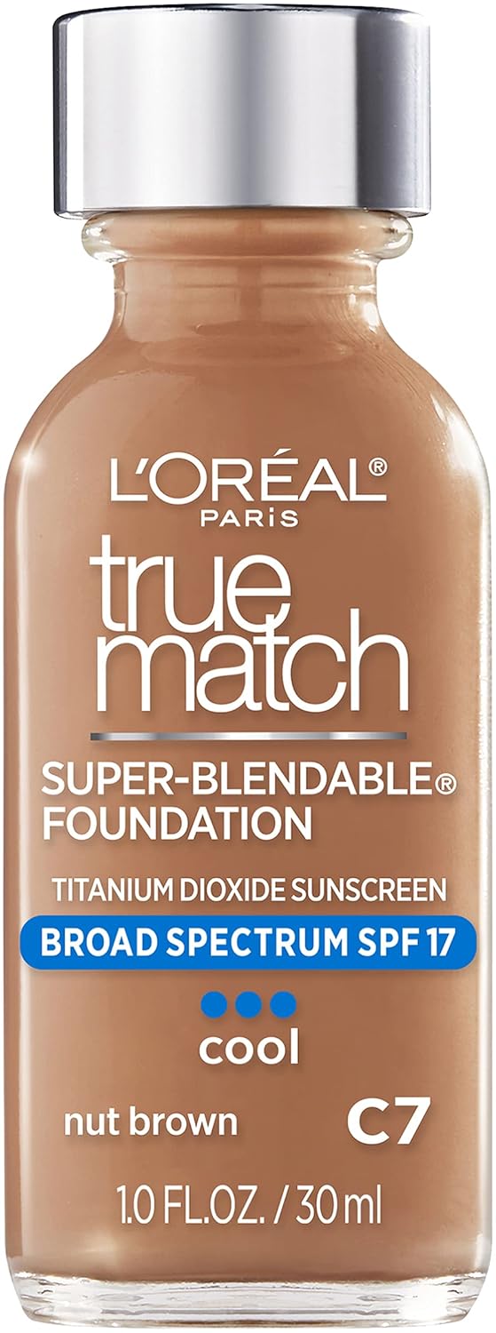 L’Oréal Paris Makeup True Match Super-Blendable Liquid Foundation, Nut Brown C7, 1 Fl Oz,1 Count L’Oréal Paris Makeup True Match Super-Blendable Liquid Foundation, Nut Brown C7, 1 Fl Oz,1 Count