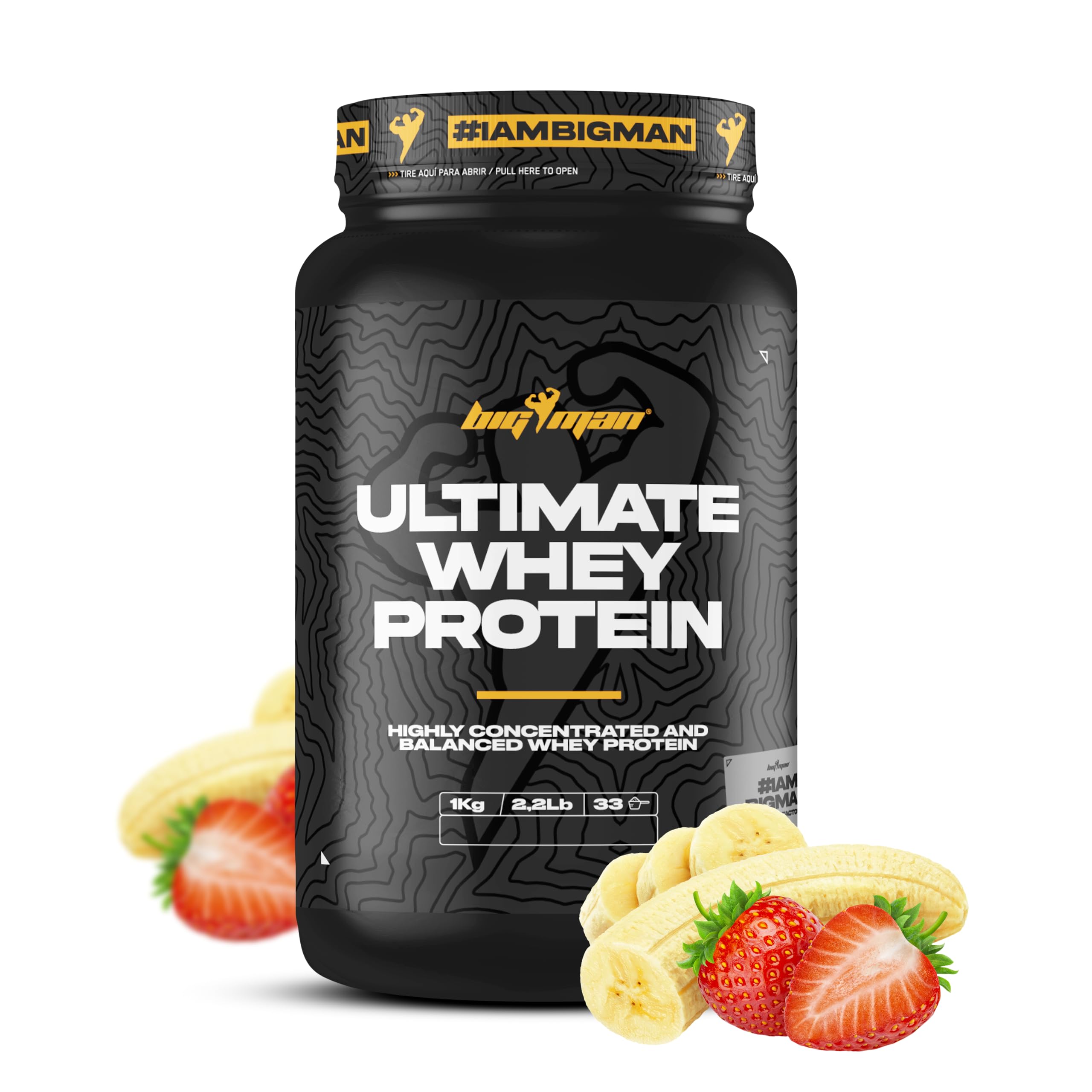 Pack BigMan Ultimate Whey Protein 1 kg + Shaker de REGALO PRO | Aumenta el crecimiento muscular | Entrenamientos intensos | Máxima asimilación (1 KILO, Fresa Platano)