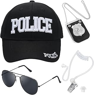 Police Hat, FBI Adjustable Baseball Cap with Cop Badge, Halloween Secret Service Costume Earpiece for Adult Men Women