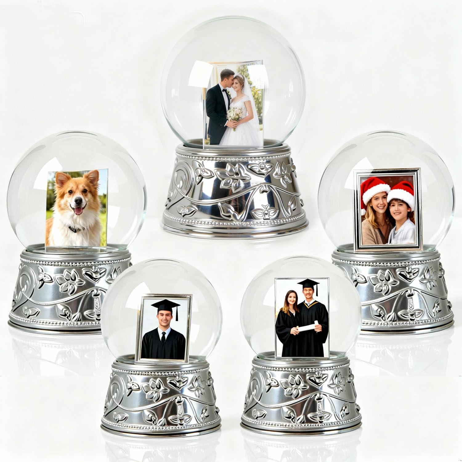Snow Globe with 2 Sided Graduation School Photo Frame, DIY Large Double Snowglobe with Picture Insert, for Family, Friends, Couples.