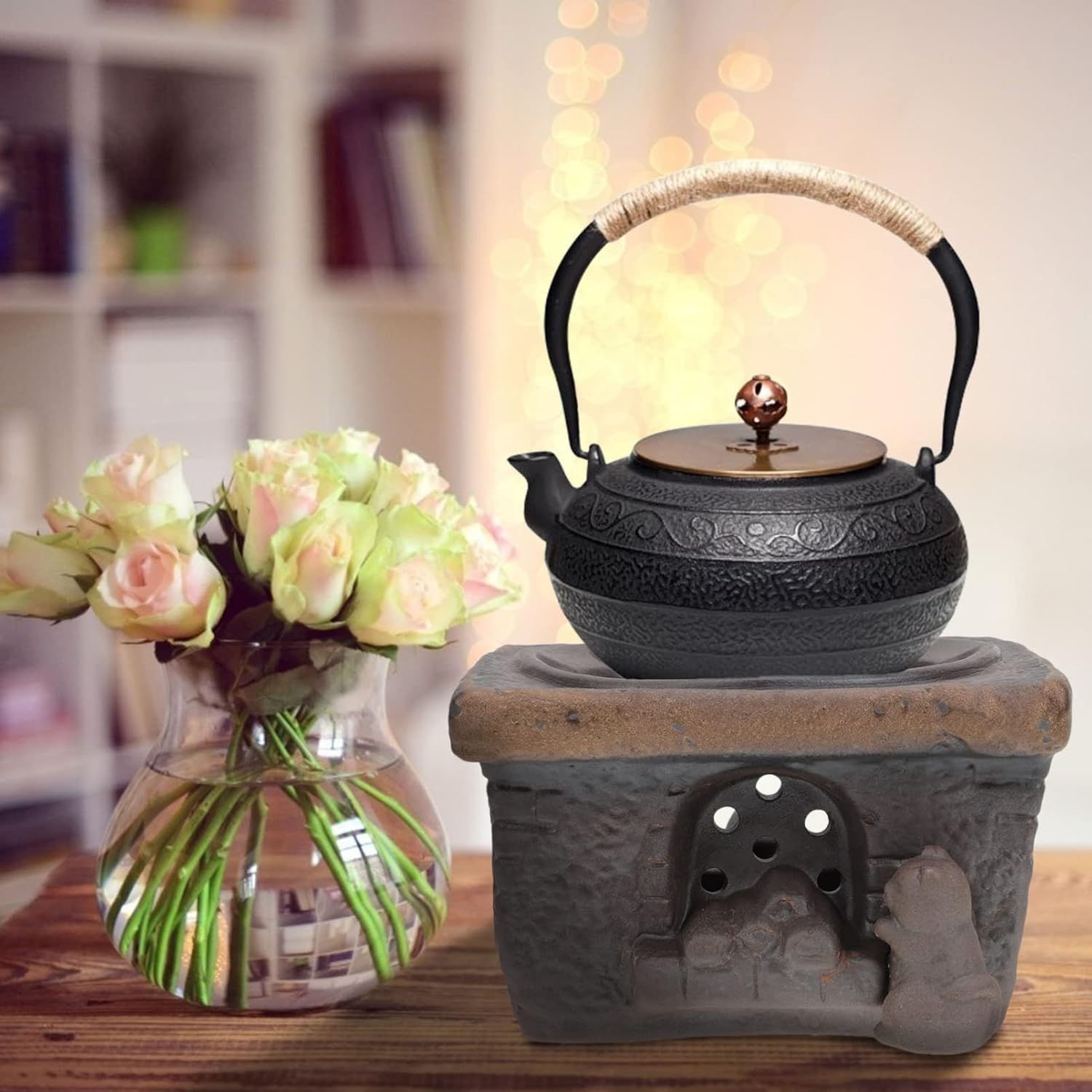 Retro Ceramic Teapot Warmer Base Japanese Style Candle Heating Tool for Tea Food Decor Living Room Office Tea House Easy to Clean