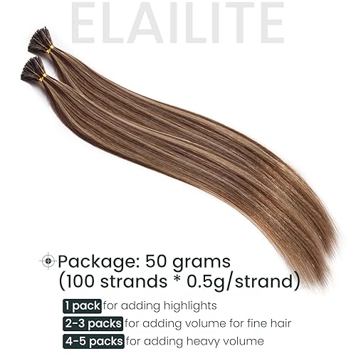 Miniatura 4 de Elailite I Tip - Extensiones de cabello humano V3.0 Itip con queratina en barra unida, cabello real, sedoso, lacio, natural, #4, mezcla de marrón