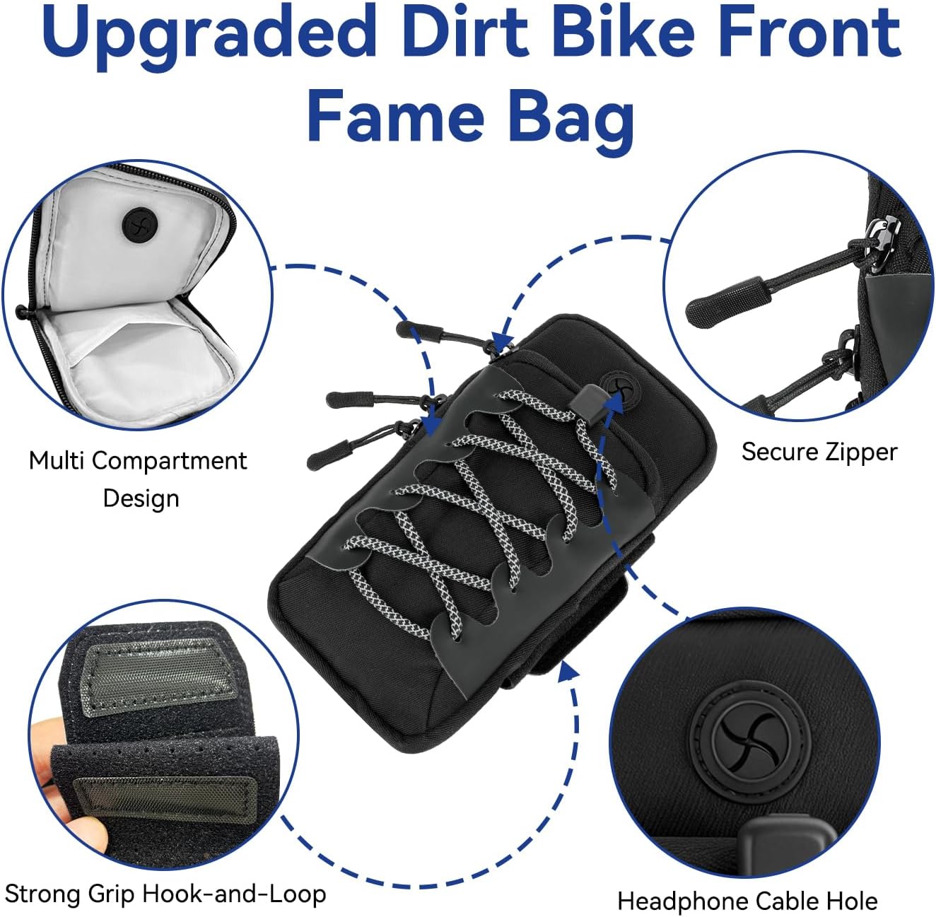 Dirt Bike Battery Cover Storage Bag Replacement for Surron Light Bee X S Hyper Bee Segway X260 X160 E-Ride Pro Talaria Sting MX3 MX4 XXX, Electric Bike Front Frame Bag with Carabiner Keychain