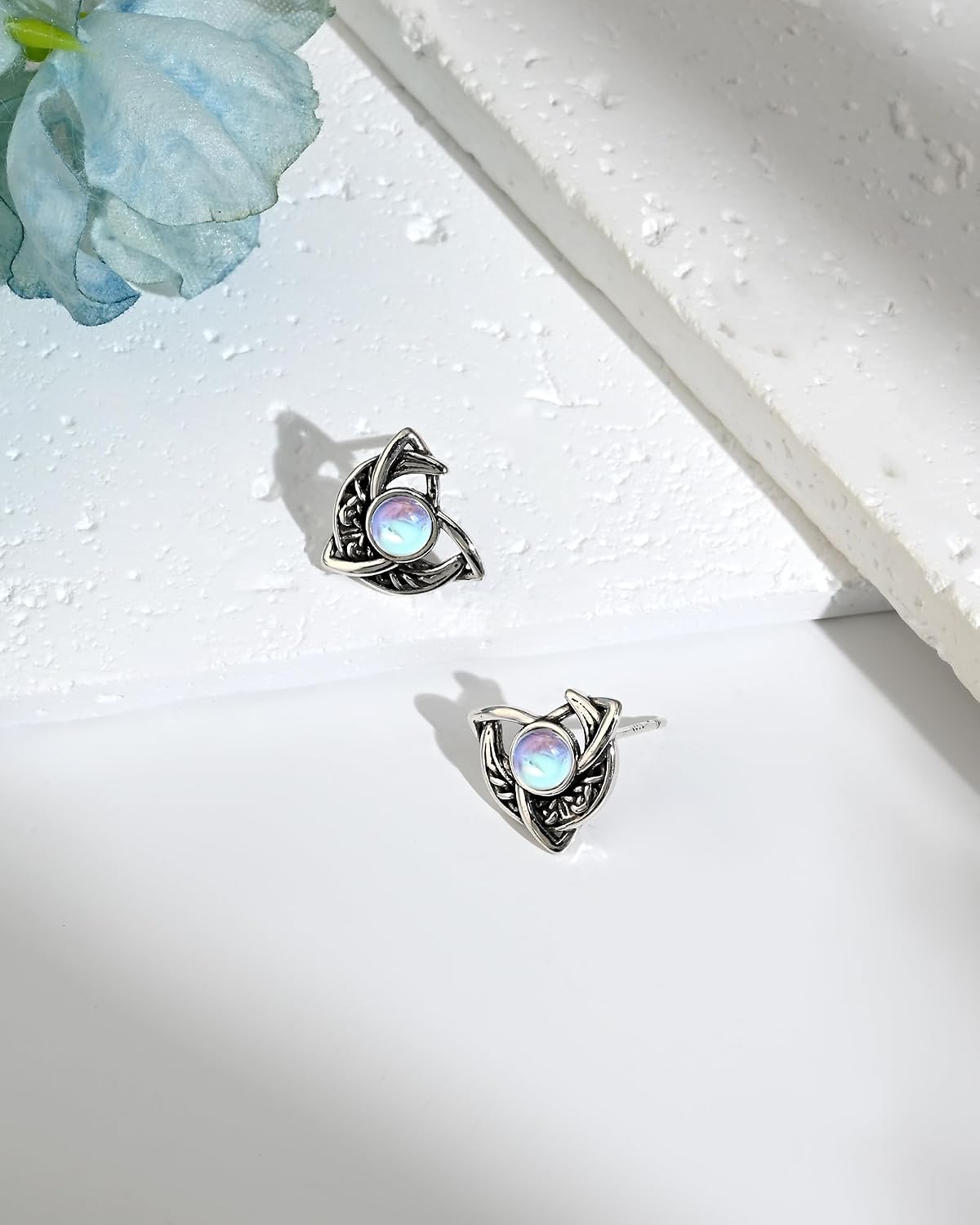 Silver Celtic Knot Moonstone Stud Earrings for Women Hypoallergenic Silver Blue Moonstone Earrings Boho Irish Jewelry - Image 6