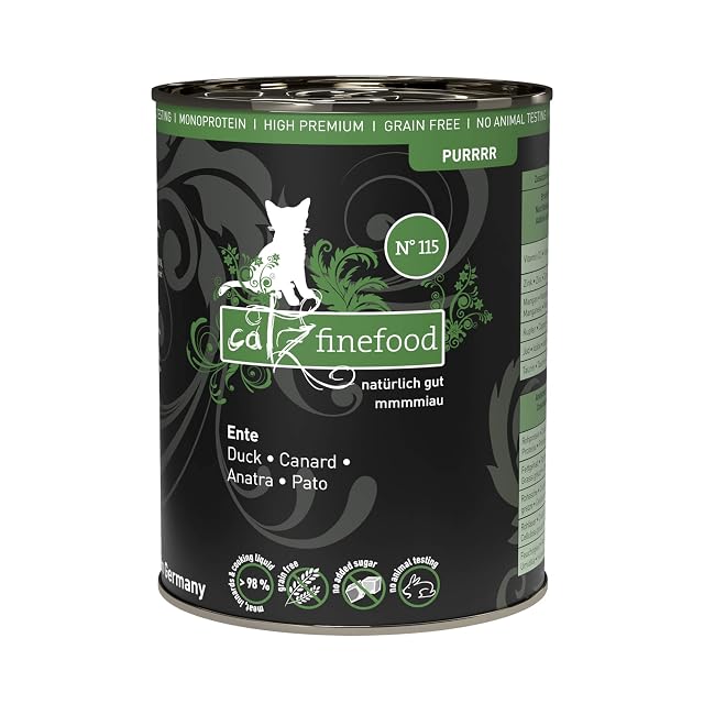 catz finefood Purrrr Pato Monoproteína Comida húmeda para Gatos N° 115, para Gatos sensibles a la nutrición