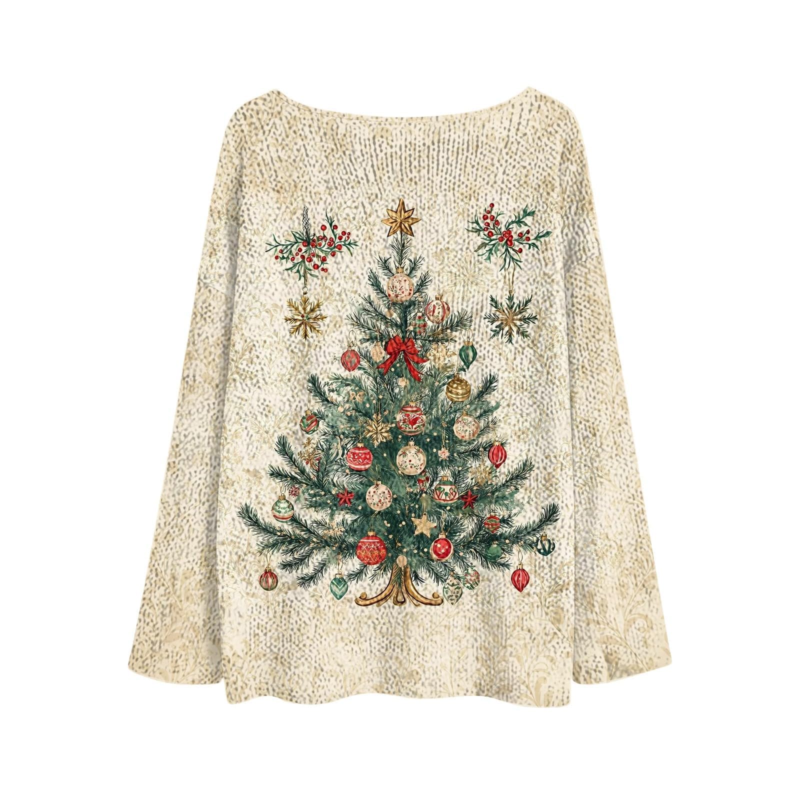 Christmas Tree Sweater Women 2025 V Neck Ugly Sweater Pullover Classic Christmas Plaid Print Long Sleeve Knit Shirts