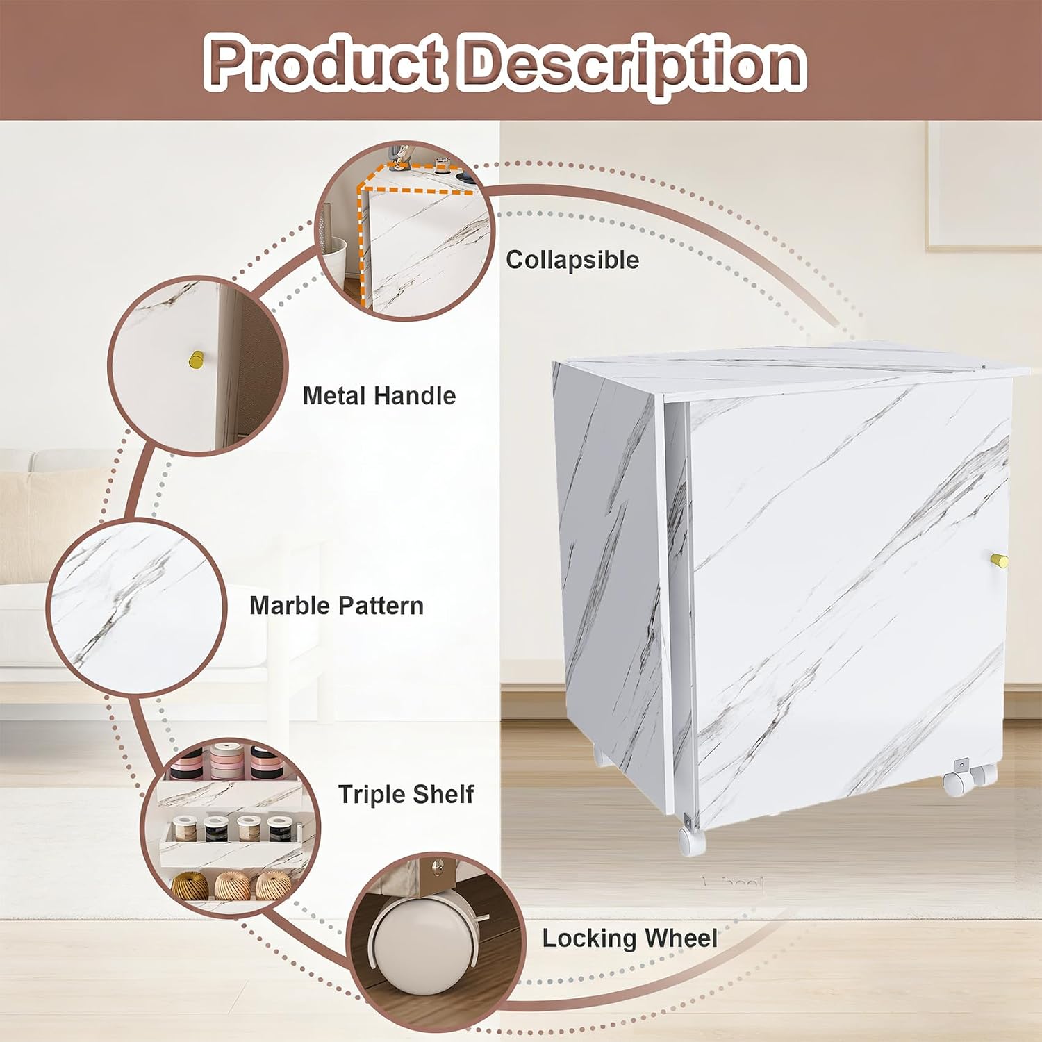 57.5" Folding Sewing Table with Storage, Heavy Duty Craft Station Supports 165LBS, Space Saving Foldable Desk with Locking Casters, Multi-Storage Cabinet & Bins for Craft Room, White (Small)