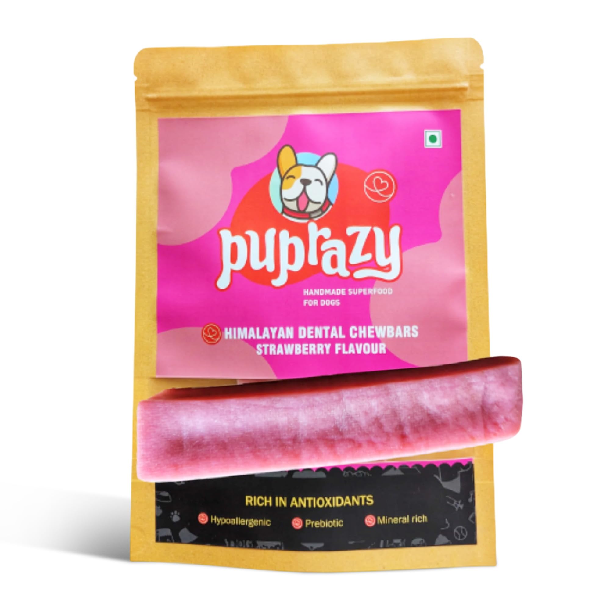 Puprazy Yak Cheese Himalayan Dog Chew Bars- Strawberry Flavor| All natural, Long-lasting Veg Dental dog treat Antioxidant bone (S(Set of 3)