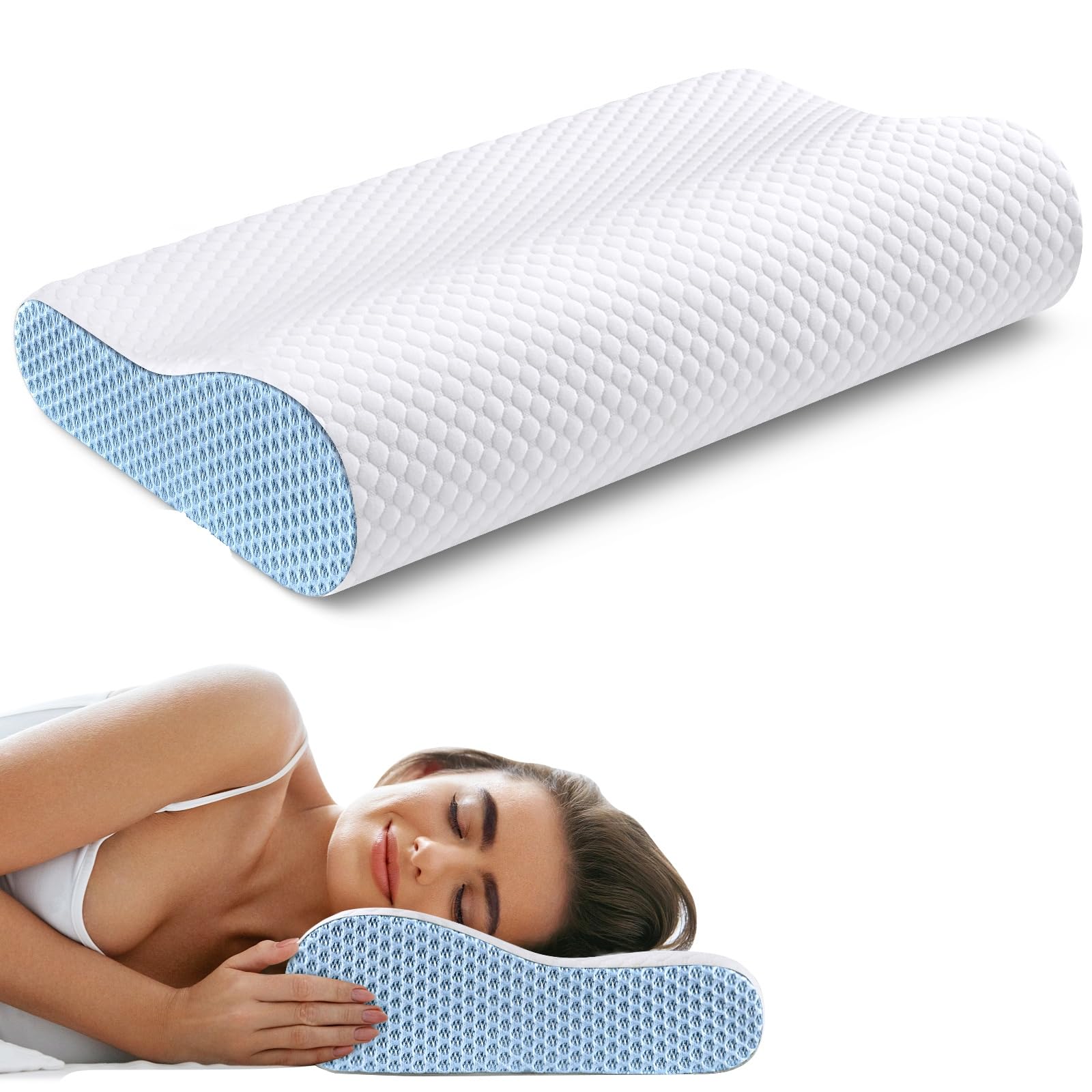 HOBEST Memory Foam Pillows Neck Pillow - Contour Neck Pillow for Pain Relief, Ergonomic Pillow for Sleeping, Cervical Pillow for Neck and Shoulder Pain, Bed Pillow for Side, Back, Stomach Sleeper