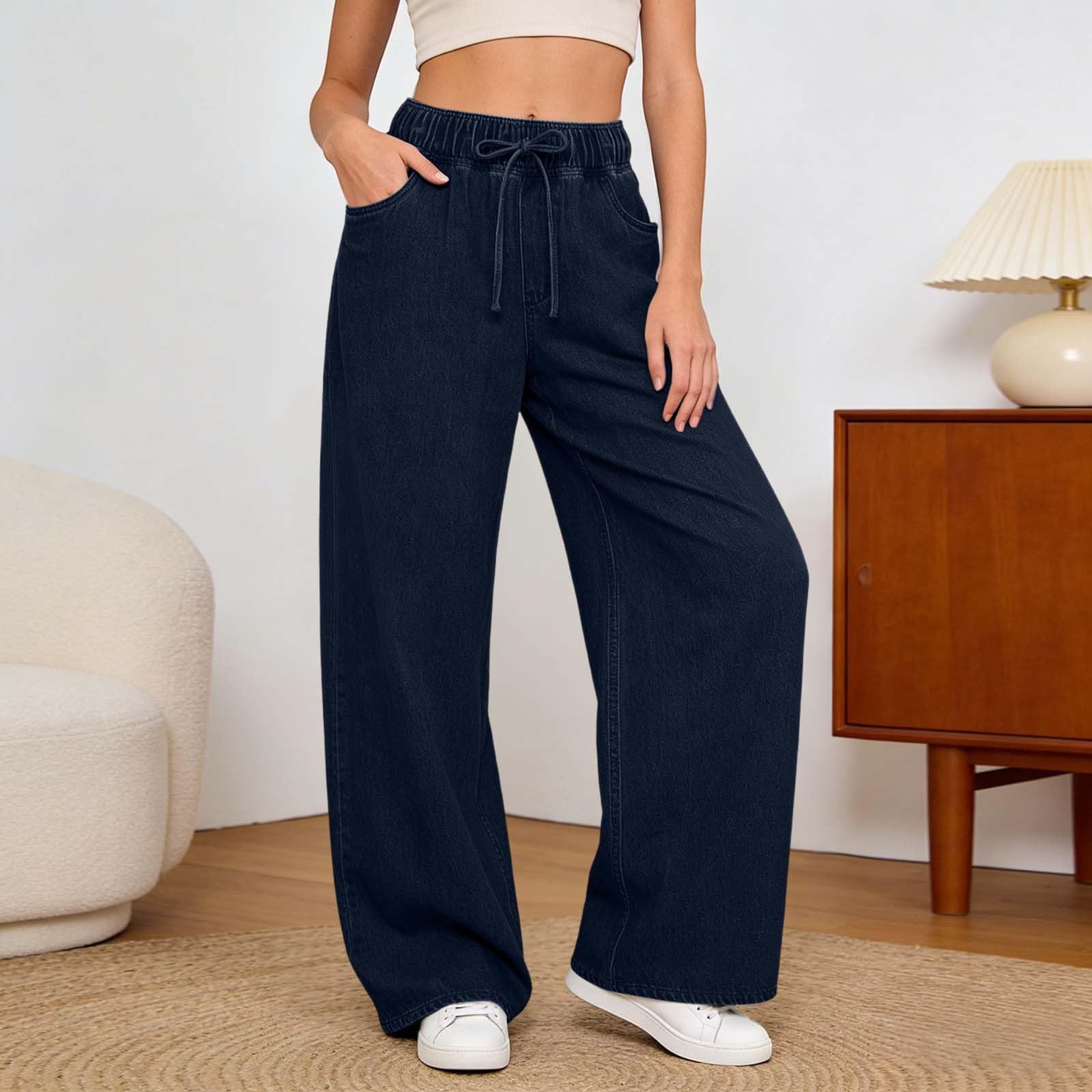 Pantalones de Trabajo Mujer, Pantalon Chandal Mujer,Vaqueros de Tiro bajo Lavados Estilo Pierna Recta y Ancha Temporada otoño Calle Pantalón