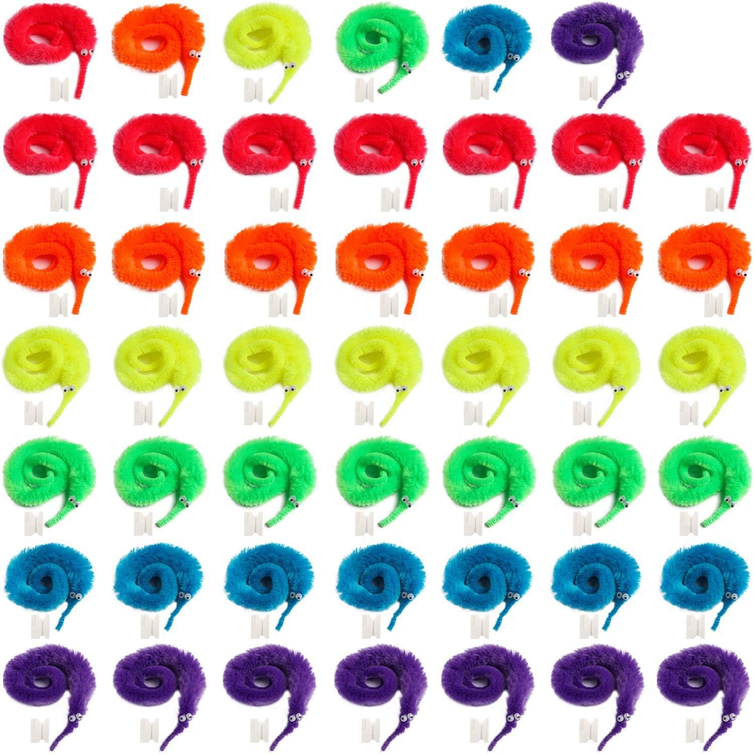 Tanlee 48 Pieces Magic Wiggly Fuzzy Worm Magic Worm Toys for Party Kids Cat, Random Color (48 Pieces)