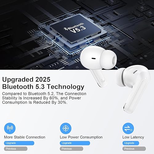Miniatura 2 de Auriculares inalámbricos, auriculares Bluetooth 5.3, auriculares de reproducción de 60 horas con micrófono con cancelación de ruido, auriculares
