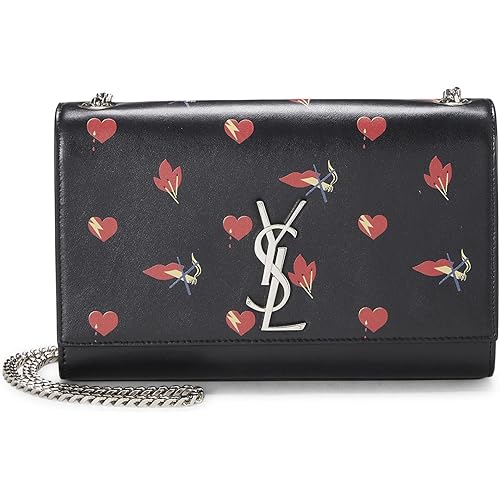 YSL, Pre-loved Black Calfskin Printed Kate Medium, Black