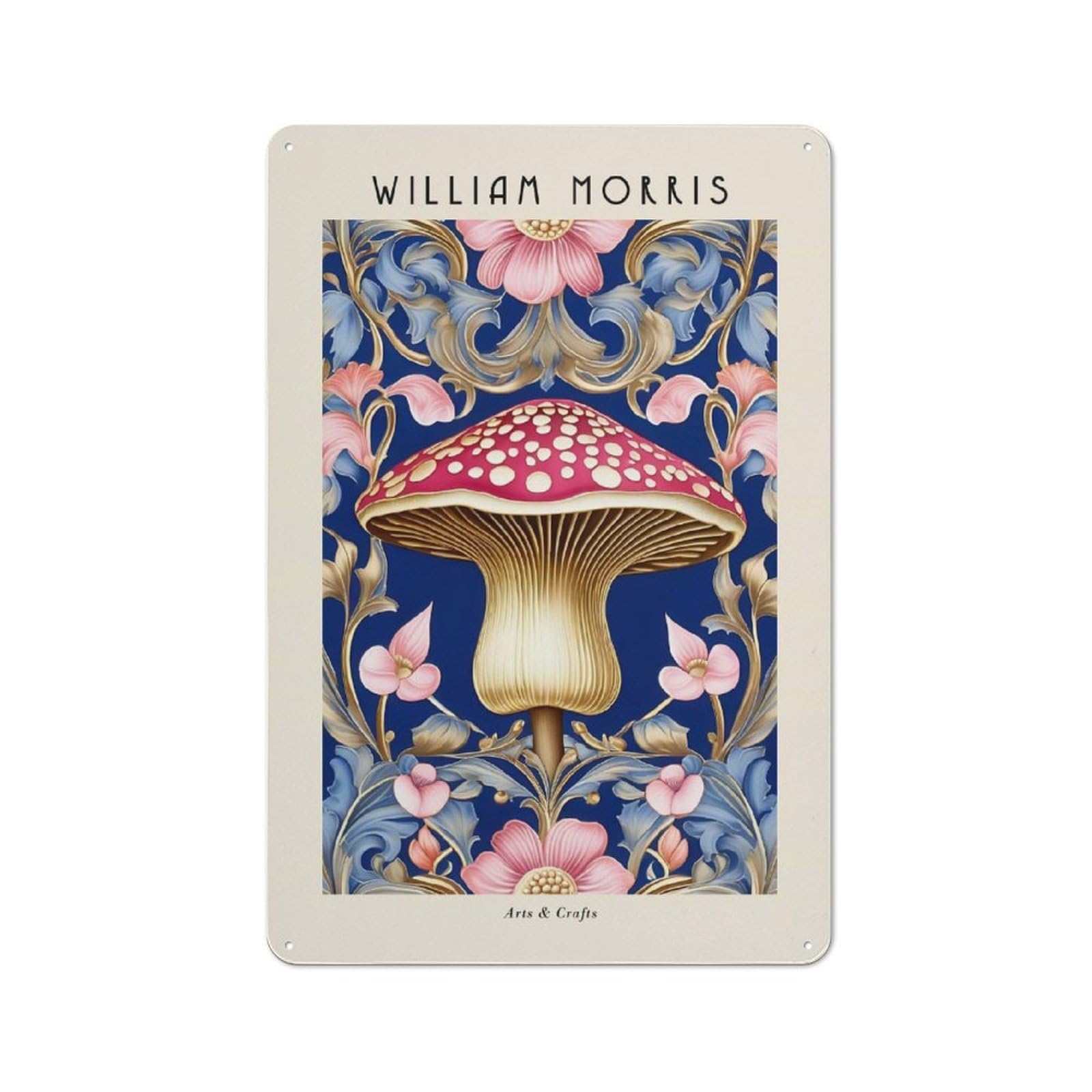Junmoney Style-24 Metal Wall Sign 30X20cm Featuring William Morris Mushroom For Café Or Home Bar, For Collectors Decorating Cafés And Home Bars