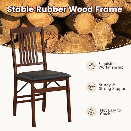 Miniatura 5 de POWERSTONE Juego de 2 sillas de comedor plegables que ahorran espacio, sillas de cocina plegables con asiento acolchado, respaldo de rejillas, marco