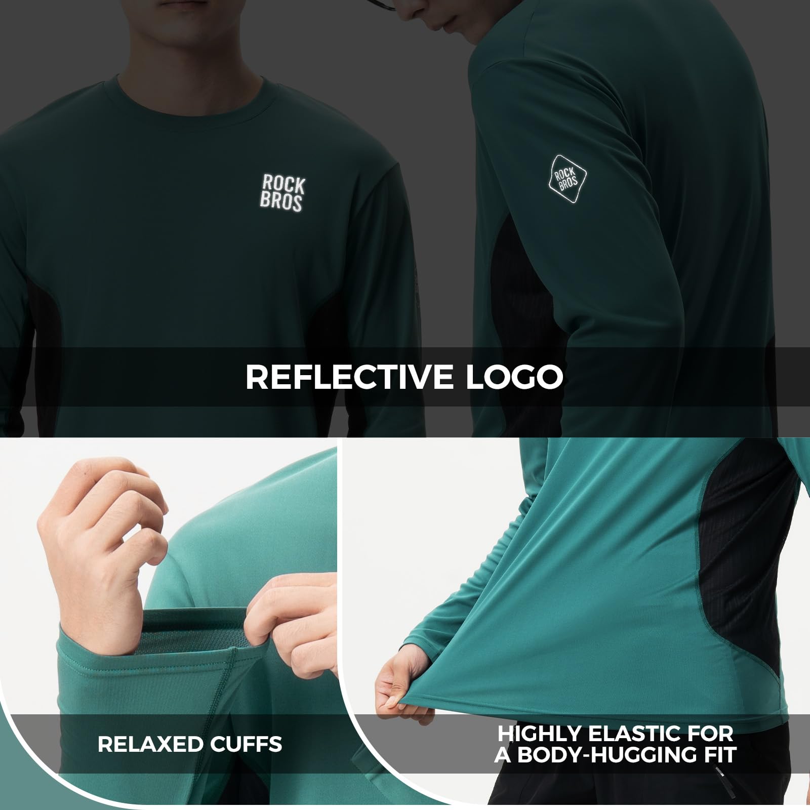 ROCKBROS Magliette da Ciclismo Uomo a Maniche Lunghe, Maglia da Ciclismo T-Shirt Asciugatura Rapida e Traspirante, Top Abbigliamento con Tasche per Mountain Bike, Corsa, Fitness