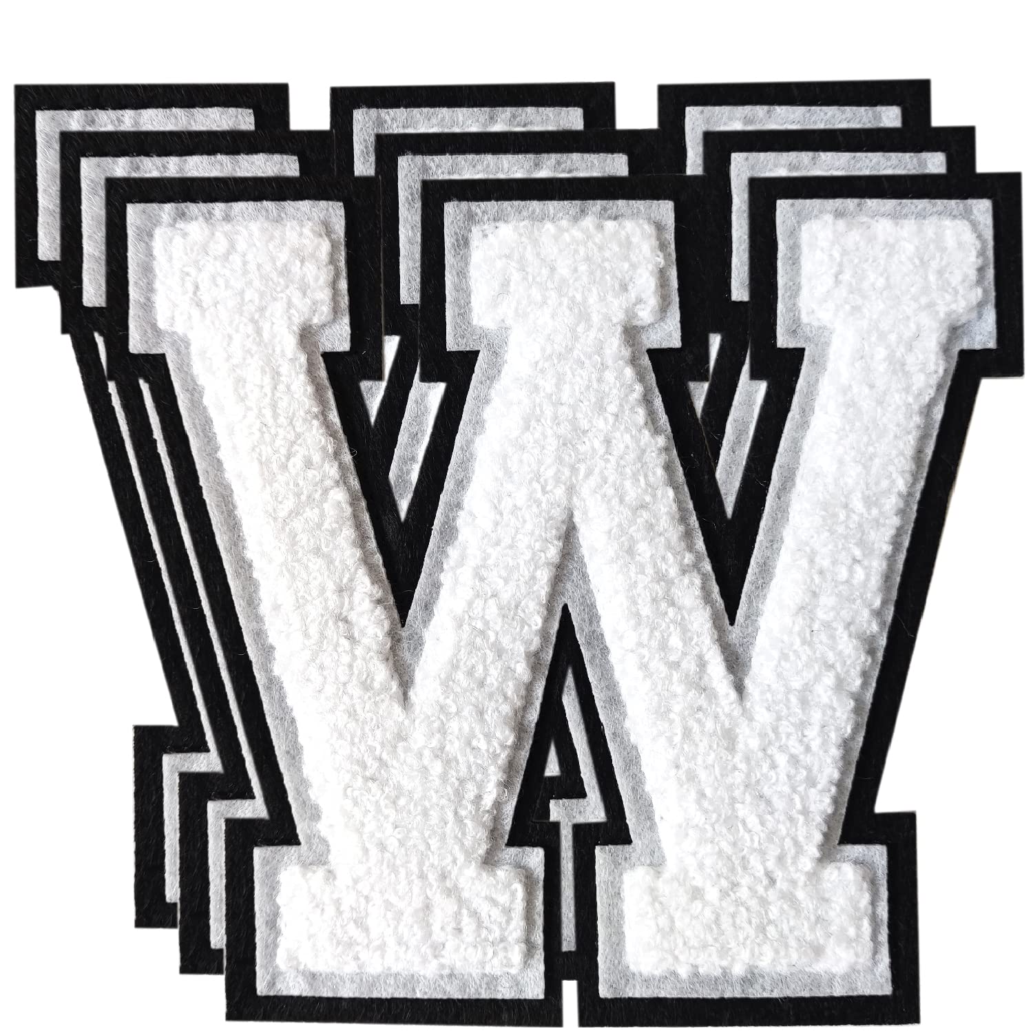 3PCS White Chenille Letters Patch, Large Size 4-1/2" Iron on Letter Patches Varsity Patches for Clothing, W