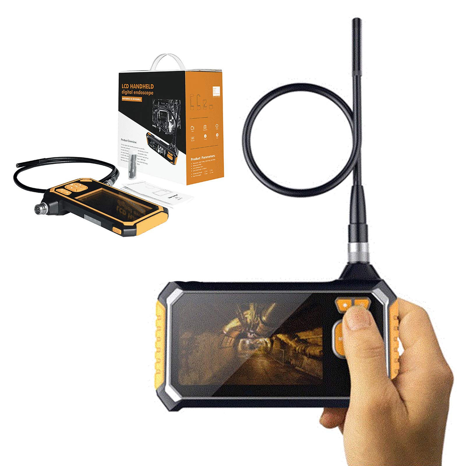 WOSHUAI4.3 Inch Screen Endoscope HD Handheld Screen Endoscope Industrial Pipeline Borescope with LCD Display High Definition And Waterproof Function