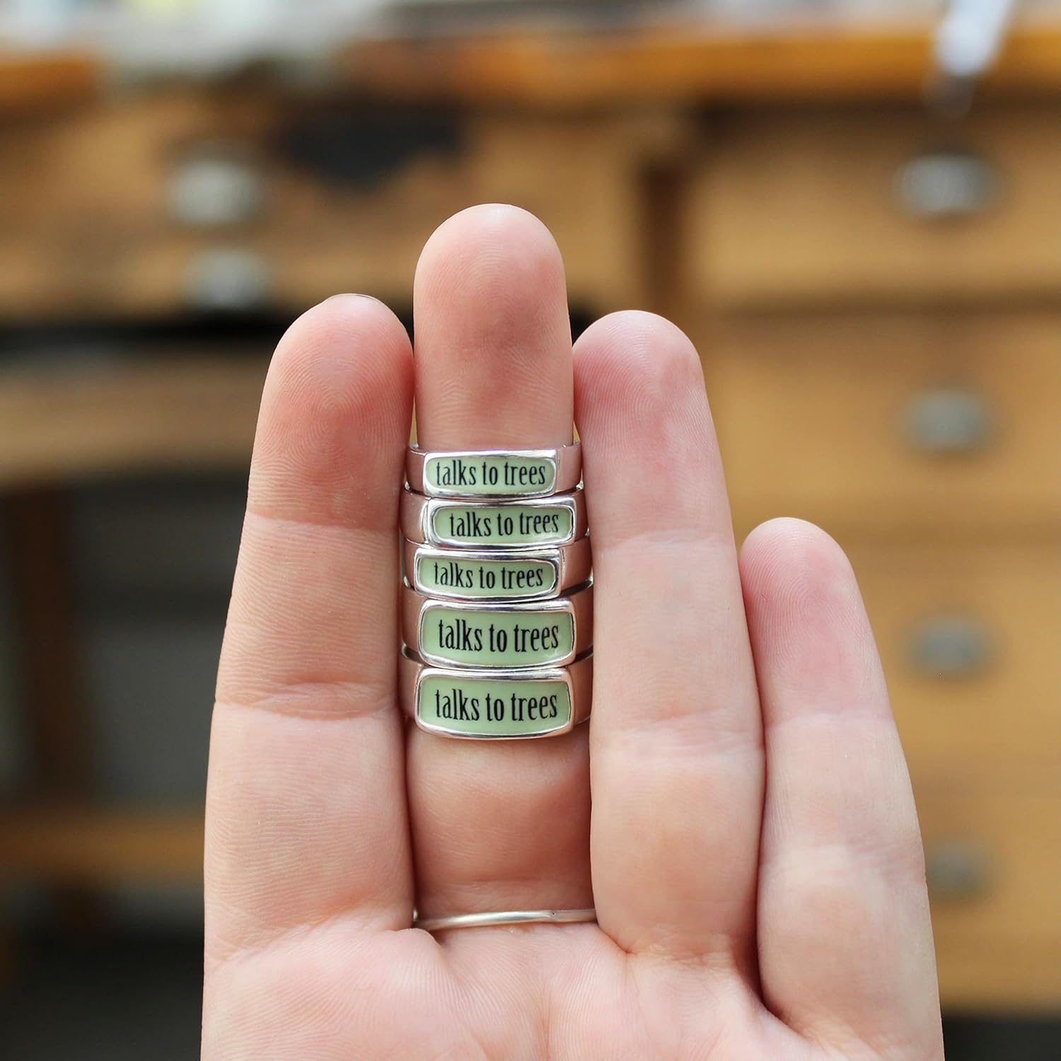 Mark Poulin Sterling Silver and Enamel Talks to Trees Band Ring for Men and Women