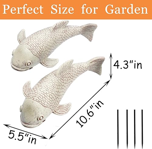 Miniatura 3 de Juego de 2 decoraciones de peces Koi, grandes estatuas de jardín al aire libre, accesorios de estanque, decoración de patio, arte de escultura de