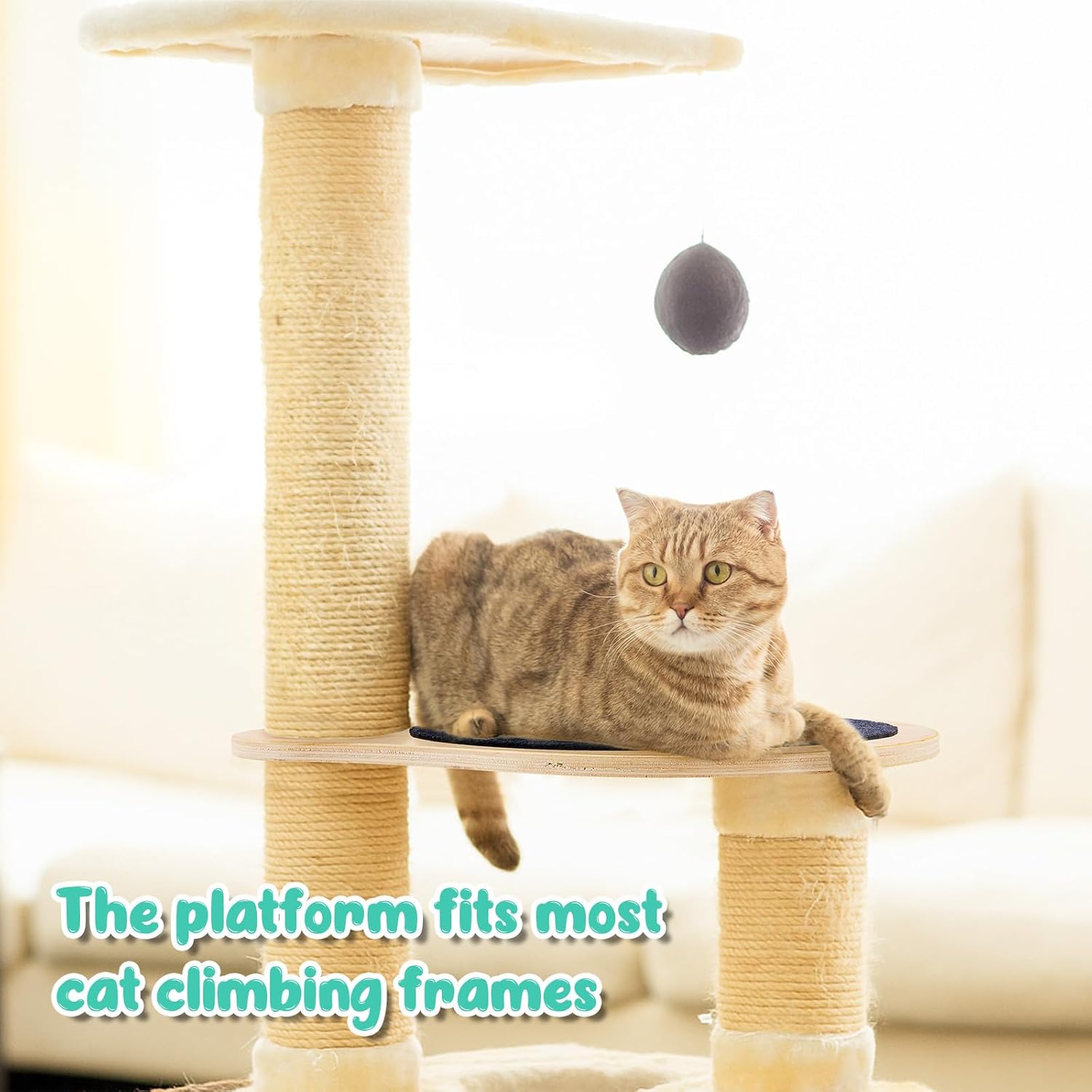 Dansydaisy 3 Pack 17.32" x 13.78" Cat Tree Attachments Accessories Tower Replacement Platform Soft Felt Blanket Wooden Perch Step Handwoven Hemp Rope Scratch for Floor to Ceiling DIY Indoor Cats Tower