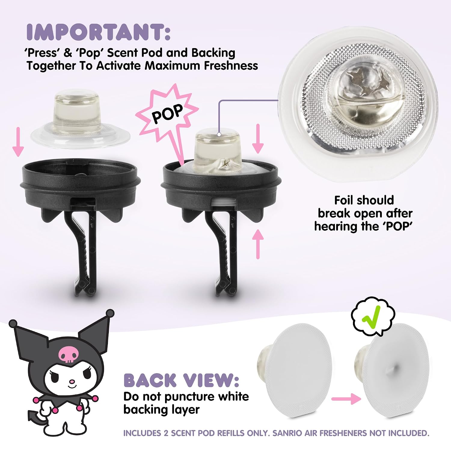 Hello Kitty & Friends Kuromi Car Air Freshener Refills 2-pack - Midnight Lavender Scent - Cute and Long-Lasting Kuromi Car Accessories, Odor Eliminator, Fun Scents, 30 Days Freshness (2 Refills) image 5