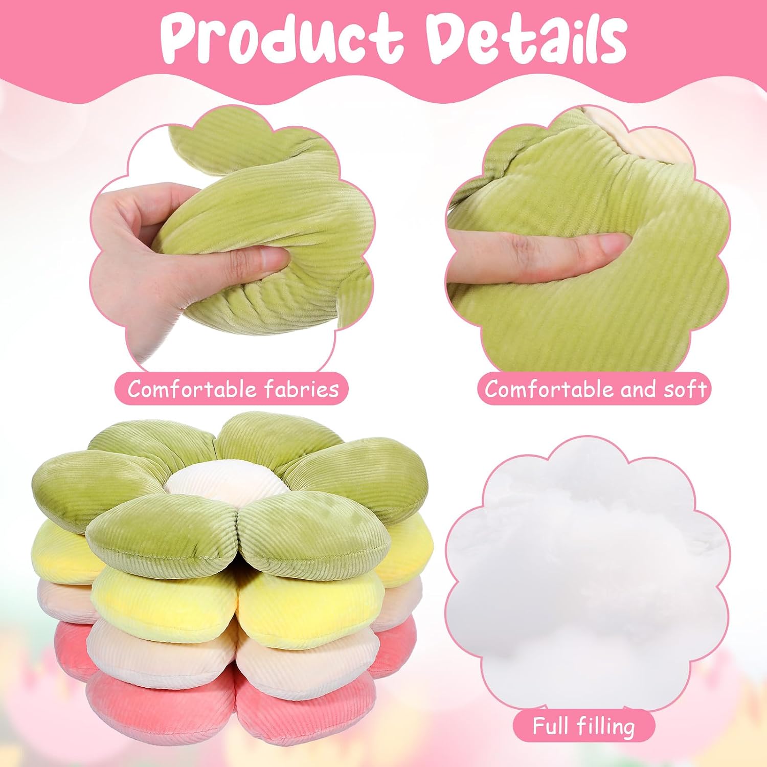4 Pcs Cute Flower Pillows Cute Plush Flower Shaped Throw Pillows Daisy Floor Seat Cushion Chair Pads Aesthetic Decorative Seating Cushion for Adults Home Bedroom Dorm Sofa Chair Couch Bed Decor