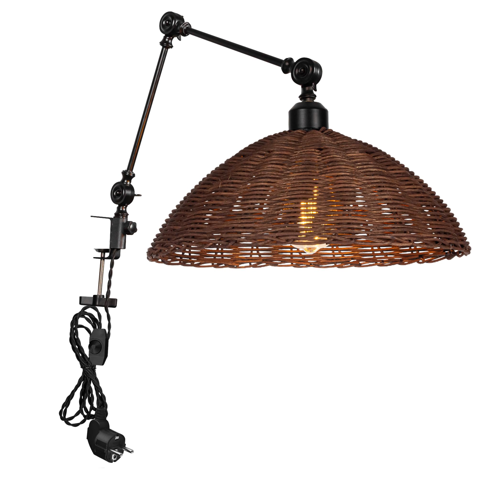 Lampada a morsetto industriale con 2,5 cavi interruttori, clip regolabile su lampada da lettura, lampada da comodino dimmerabile con braccio flessibile per scrivania, comodino, scaffale