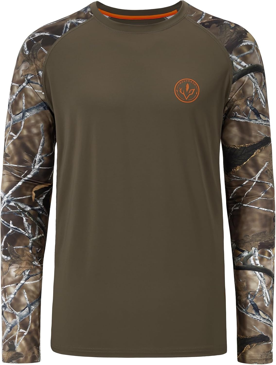 BASSDASH Men’s Lightweight Camo Hunting Shirt UPF 50+ Sun Protection Long Sleeve Hiking Fishing Performance Tee Mesh Panels