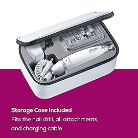 Beurer MP62 Professional Nail Drill Kit, Portable Electric File Machine with 10 Attachments & 10 Sanding Bands, Efile Dremel for Acrylic Gel Manicure and Pedicure, LED Light, with Storage Case