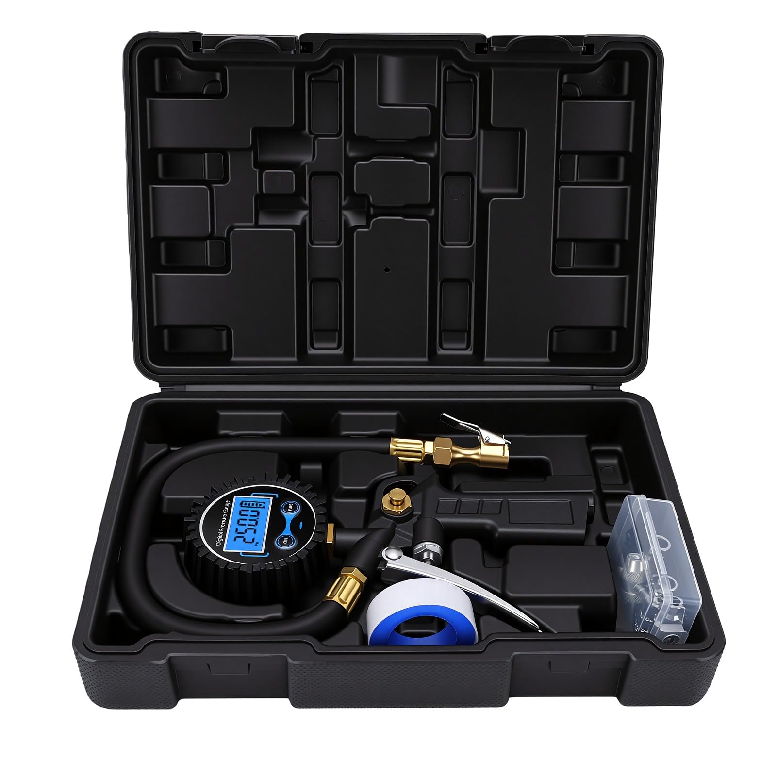 Yctze Manómetro de Presión de Neumáticos Digital 250 Psi con Inflador para Mecánicos Autos y Uso en Emergencias en Carretera Lecturas Precisas Resolución 0,1 Psi Pantalla LCD