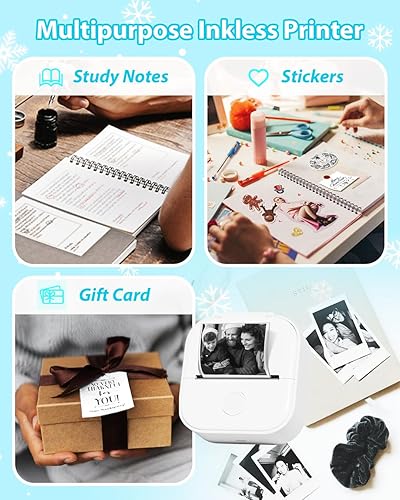 Miniatura 6 de Phomemo Impresora T02 con 3 rollos de papel sin tinta, mini impresora de calcomanías Bluetooth térmica de bolsillo para notas de estudio,