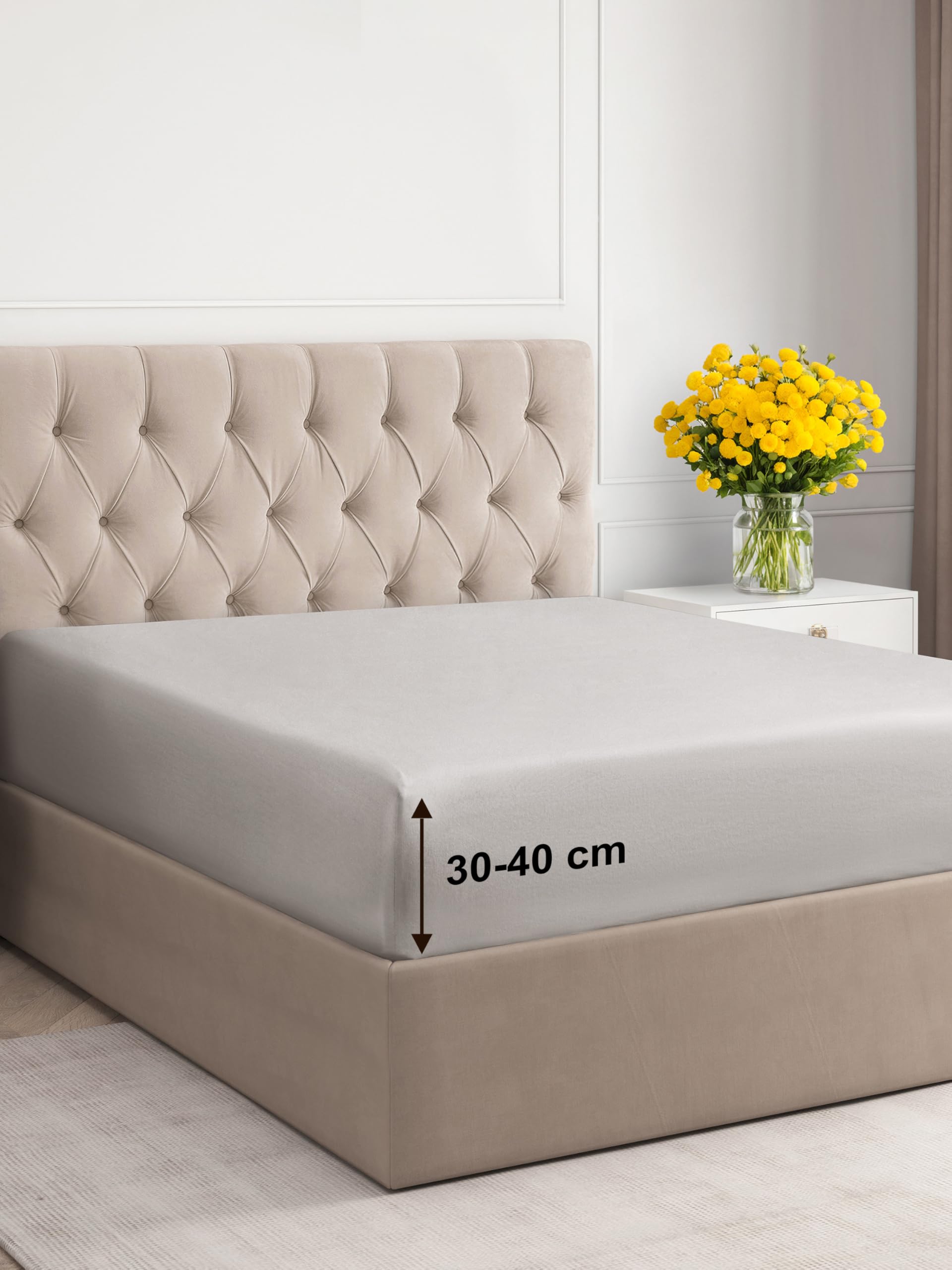 Lenzuolo con angoli 200x200cm - Extra profondo per materassi fino a 40cm (16") di altezza - Morbida microfibra spazzolata - Antipiega, resistente al restringimento e colori - OEKO-TEX - Grigio chiaro