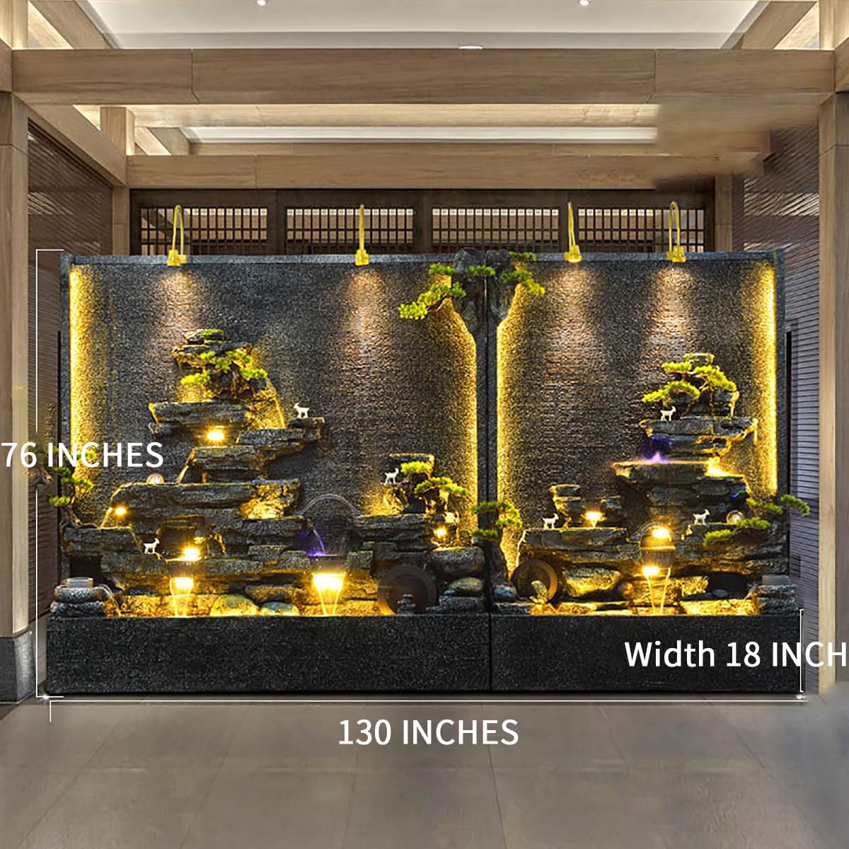 77-Inch Cement and Concrete Water Fountain with LED Lights Indoor,Outdoor Decoration,Garden,Balcony, Housewarming Gift,Door to Door(A+C)