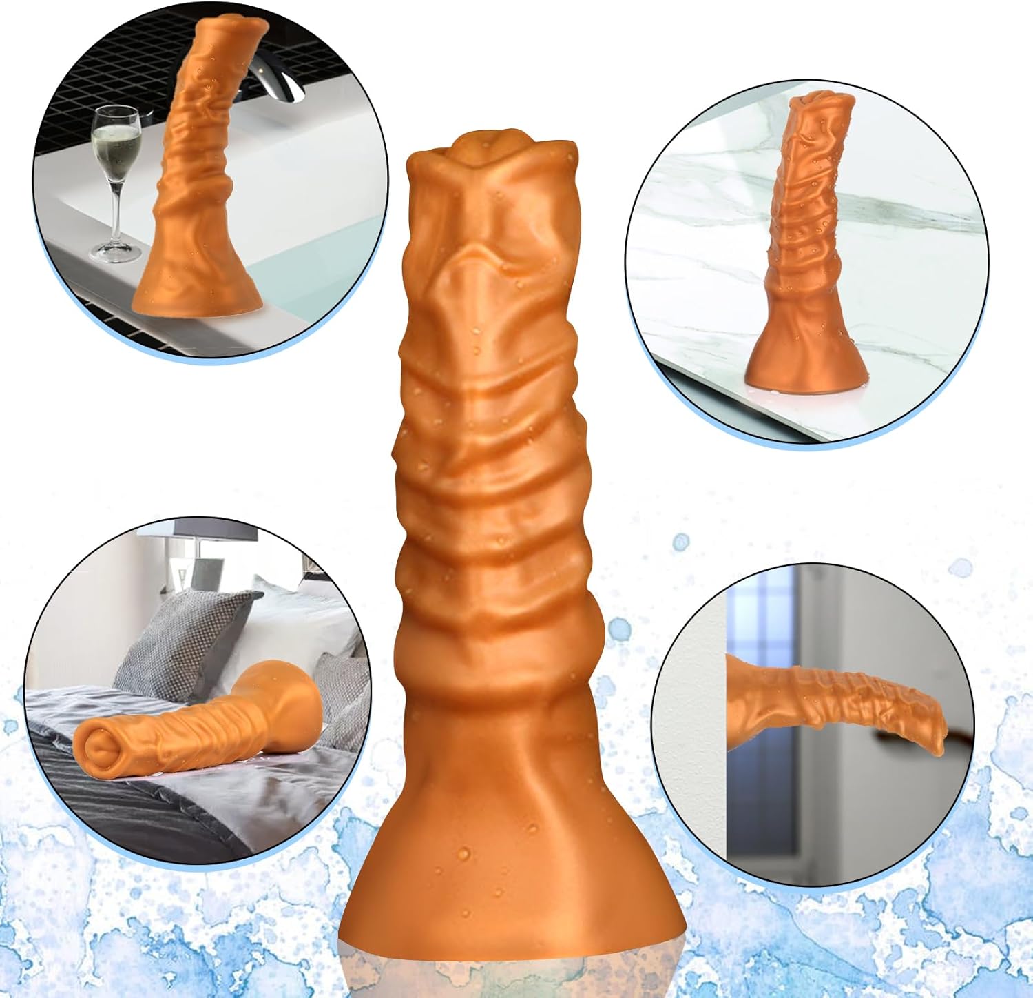 TaRiss's Silicone Anal Plug Soft Anal Dildo with Suction Cup Base Sex Toy for Anus Dilation for Men Women Couple Gold XXXL 13.97 Inch