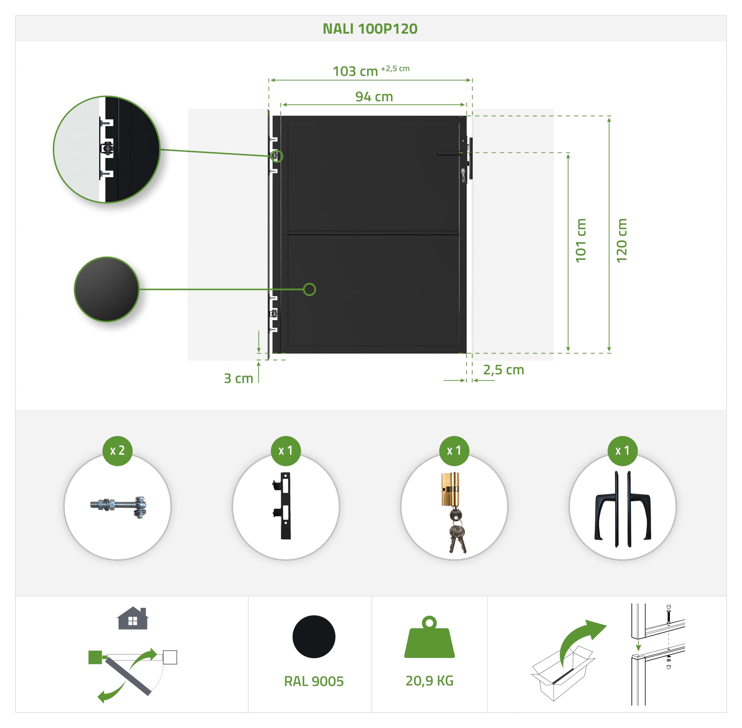 Portillon acier 1M NALI H.120cm Noir mat