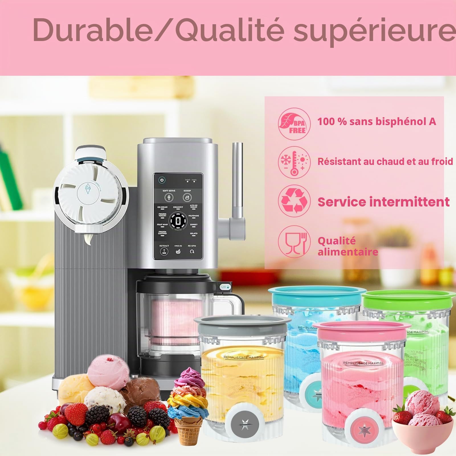 Récipients à pinte de rechange pour machines à crème glacée Ninja Swirl NC700UK - Passe au lave-vaisselle - 473,6 g - Bleu + rose + vert + gris