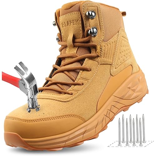 Steel Toe Boots for Men Puncture Resistant Work Shoes Slip Resistant Leather Safety Sneakers Lightweight Breathable Comfortable Industrial Footwear
